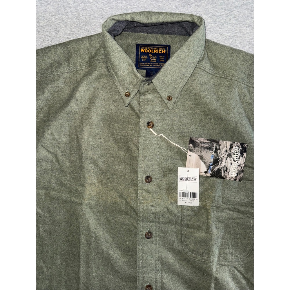 Woolrich Mens Super Soft Olive Green Cotton Flannel Shirt Size XL Warm Workwear